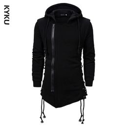 Men's Autumn And Winter Trend Solid Colour Dark Long Hooded Loose Sweatshirt Coats Poleron Hombre Sudaderas Hombre Y0816