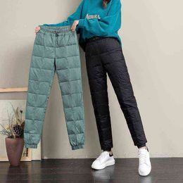 Casual Plus Size Winter Down Pants Women High Waist Sweatpants Korean Fashion Warm Elastic Harem Pants Lace Up Cotton Jogger Y211115