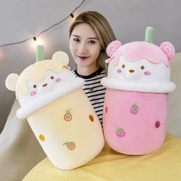 25-40cm Cute Cartoon Bear Bubble Tea Cup Shaped Pillow Plush Toys Real-life Stuffed Soft Back Cushion Milk Tea Funny Food LA323