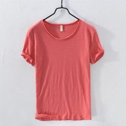 Summer Pure Cotton T-shirt For Men O-Neck Solid Color Casual Thin T Shirt Basic Tees Plus Size Male Short Sleeve Tops Clothing 220224