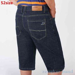 Summer denim casual men's large size straight loose tide brand elastic new trend shorts high waist pants black 52 50 H1210