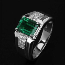 Mens Rings Crystal emerald green spinel men's Ring Platinum Plated Fashion Diamond Lady Cluster styles Band