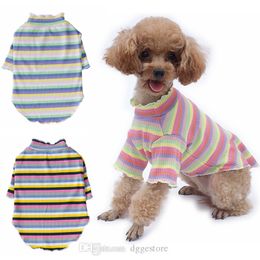 Dog Apparel Dogs Shirts Cute Rainbow Striped Doggi T-Shirts Stretchy Puppy Short Sleeve T Shirt Pup Clothes for Small Doggy Teddy Bichon Pomeranian Pink S A114