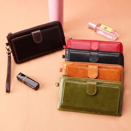 Women RFID Genuine Leather Multi-card Slots Phone Bag Money Clip Wallet