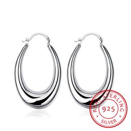 Circle Smooth U Shape Big Hoop for Women 925 Silver Identify Oval Earrings European Brand Fashion Gift Jewelry