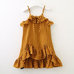 Baby Girls Sleeveless Grid Braces Dresses Summer Kids Girl Princess Clothing Casual Fashion 210521