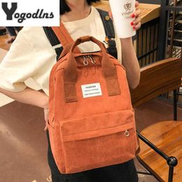 Corduroy Backpacks For Women 2021 Fashion Winter Casual Style Ladies Solid Colour Back Pack Female Teen Girls School Backpack Y0804