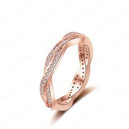 Anelli d'argento Twist del destino anello impilabile intrecciato Pavimentato foglie donna anniversario regalo gioielli