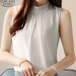 Korean Stand Solid Sleeveless fashion women white shirt blouse womens clothing harajuku ladies tops 2963 50 210417