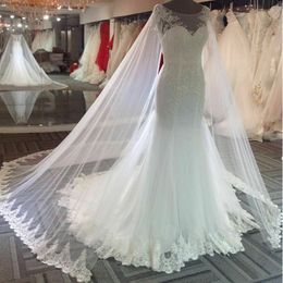 Glamorous Full Lace Mermaid Wedding Dress Long Sleeves Tiered Chapel Train Bridal Gowns Lace-Up Sexy Wedding Dresses