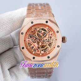 41mm Gold Skeleton Dial Automatic Mens Watch Tourbillon All Rose Gold Steel Bracelet Gents Watches 18 Colour Timezonewatch E199D2