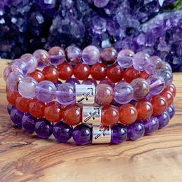 MG1302 Sagittarius Zodiac Charm Stack Bracelet Set Amethyst Carnelian Mala Bracelet Spiritual Super Seven Ghost Quartz Bracelet