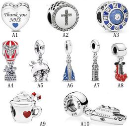 New Arrival 925 Sterling Silve Eiffel Cross Blue Mosaic beads DIY Fit Original European Charm Bracelet Fashion Women Jewelry Accessories