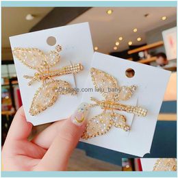 Headbands Jewelrykorean Style Crystal Beads Butterfly Clips Pins For Women Fashion Gold Colour Jewellery Headwear Hair Aessories Drop Delivery