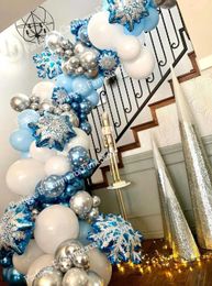 116pcs Snowflake Balloon Garland Arch kit Boy Girl Birthday Party Balloons Ice Snow Queen Metal Balloon Baby Shower Decorations 210626