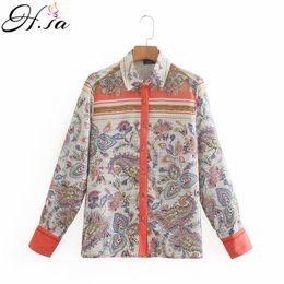 HSA Retro Shirts Women Flower Printing Chiffon Shirt Femme Turndown Collar Long sleeve Blouse Casual Lady Loose Tops Blusas 210417