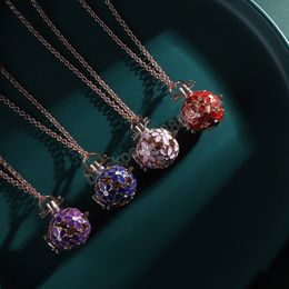 Antique Aromatherapy Necklace Perfume Flower Aroma Essential Oil Diffuser Open Copper Locket Pendant Aroma Diffuser Neck Chain