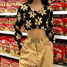 causal floral print women blouse shirt vintage beach summer long sleeve crop tops cute boho blouse femininas 210415