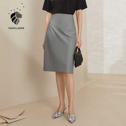 FANSIALEN Office lady elelgant black midi skirt Women spring summer slim a-line Female green high waist korean 210607