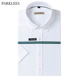 White Oxford Men Shirts Short Sleeve Cotton Mens Dress Shirt Solid Colour Male Chemise Homme Casual Button Down Camisa Masculina 210524