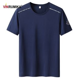 New Super Large Size L-9XL Men Summer Casual Brand Black Short Sleeve T-shirt Tees & Tops Man Elastic O-neck Blue T-shirts 210409