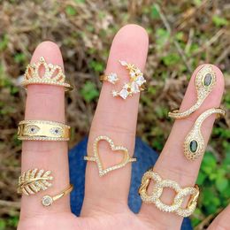 5PCS Gold Heart Crown Leaf Moon For Woman CZ Micro Pave Knuckle Finger Rings Chain Anillos Mujer 2021 Jewelry