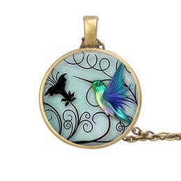 Alloy Painted Owl Time Glass Necklace Fashion Taiji Blue Hummingbird Moon angel Pendant Necklaces Sweater Chain For Women Gift