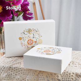 StoBag 10pcs Flower Cake Paper Boxes Baby Shower Party DIY Handmade Gift Supplies Cookies Baking Food Candy Packing Biscuit 210602