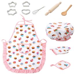 Toy Cake Apron Role Play Kitchen Cooking Baking Girls Cooker Set Children Kids Kitchenware Bake Hat + 210623