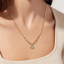 Chains Vintage Oval Green Aventurine Natural Stone Stainless Steel Plated Gold Chain Necklace Simple Design Gemstone Jewelry For Women