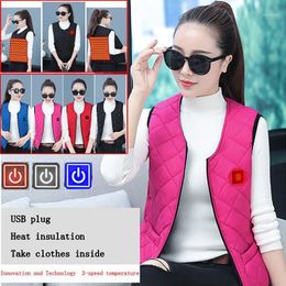 Outdoor T-Shirts Women Winter Warm Heated Vest USB Electric Sleeveless Jacket Thermal Heating Hiking 2021