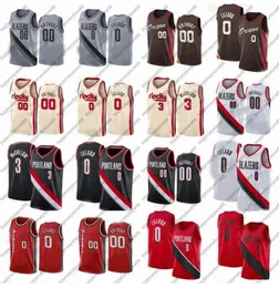 2021 New Damian 0 Lillard Carmelo 00 Anthony Basketball Jerseys Men's CJ 3 McCollum PortlandTrailBlazersCity Red Jersey Black White Shirt