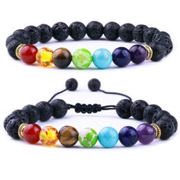 8mm Black Lava Stone 7 Chakra Beads Bracelets DIY Aromatherapy Essential Oil Diffuser Bracelet Stretch Yoga Jewellery
