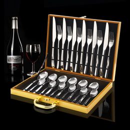 24pcs Silver Dinnerware Set Stainless Steel Tableware Set Knife Fork Spoon Luxury Cutlery Set Gift Box Flatware Dishwasher Safe