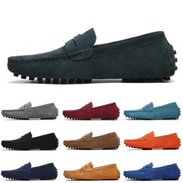 GAI Fashion Non-brand Men Casual Suede Shoes Black Light Blue Wine Red Grey Orange Green Brown Mens Slip on Lazy Leather Shoe