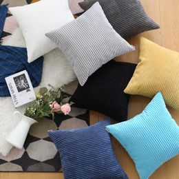 Cushion/Decorative Pillow 1pc Flocking Corduroy Cushion Cover Grey Blue Solid Strip Home Decorative Decor Pillowase 30x50cm/45x45cm