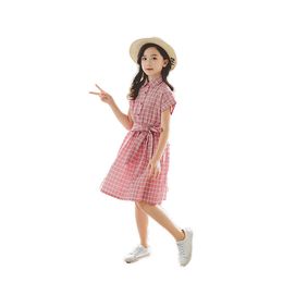 New Best Kid Girl Dress 2020 Summer Red Popular Plaid Dress Birthday Party Costume Dress For Girls 4 To 14 Years Q0716