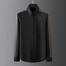 Golden Chain Embroidery Shirts Men High Quality Long Sleeve Casual Formal Dress Shirt Royal Tuxedo Social Blouse Chemise Homme 210527