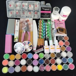 Nail Art Kits 500Pcs French Tips Acrylic Power Manicure Kit Cutter Glitter File Brush Tool Set Gel