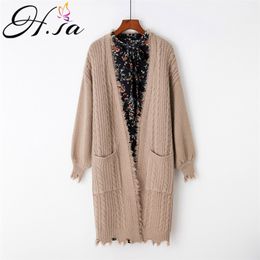 Women Long Sweater Coat V neck Casual Knitted Ponchoes Puff Sleeve Tassel Knit Cardigans Spring 210430