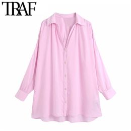Women Fashion Oversized Asymmetry Blouses Vintage Long Sleeve Button-up Female Shirts Blusas Chic Tops 210507