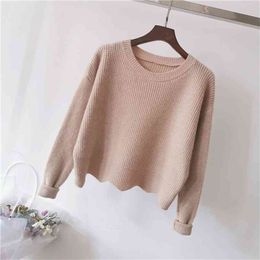 Women Solid Sweater Casual Female O Neck Full Sleeve Pullover Autumn Winter Short Style 210427