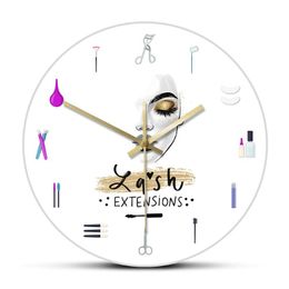 tools for beauty salon Canada - Wall Clocks Eyelash Extensions Business Sign Decorative Clock Girly Lash Tools Beauty Salon Fashion Art Girl Room Vanity Decor