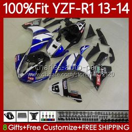 OEM Bodywork For YAMAHA YZF-R1 YZF1000 YZF R 1 1000CC 2013 2014 MOTO White blue blk Body 97No.53 100% Fit YZF R1 1000 CC YZFR1 13 14 YZF-1000 13-14 Injection Mould Fairing Kit