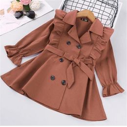 Spring Autumn Girls Jacket Long Sleeve Trench Coat Cute Kids Bab Overcoat Coat Double-Breasted Sashes Children Outerwear Clothes