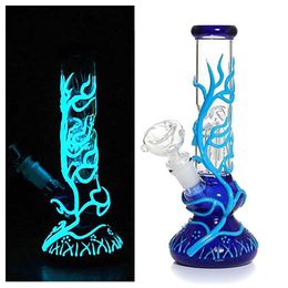 Glass Bong Hookah Smoking Water Pipes Tree Percolator Diffused Shisha 10.24 inches Glow In The Dark Filter Beaker Bubbler W/ ICE Catcher Bongs Hookahs