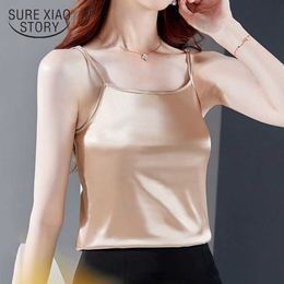Solid Colour Summer Tops Women Satin Strap Vest Female Sexy Outer Wear Inner Primer Lady's Blouse Blusas Mujer De Moda 9560 210527