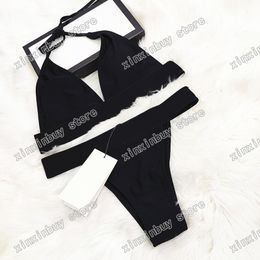 21ss Italian Bikini Spring Summer elastic Gold letters printing Womens Swimwear tops high quality black red 05