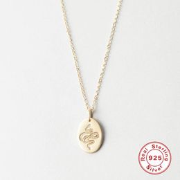 Other GS 925 Silver Engraved Snake Pendant Necklace Classic Chain Oval Disc Plate Charm Punk Jewellery Femme Bijoux