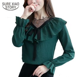 autumn female chiffon shirt office lady blouse women's lace long sleeve fashion loose tops D52 30 210506